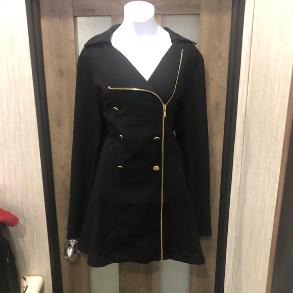 Ladies Black Asymmetric Zipper Peacoat - Picture 8 of 9